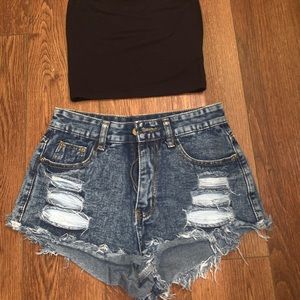 Shein High waisted shorts. Dark washed